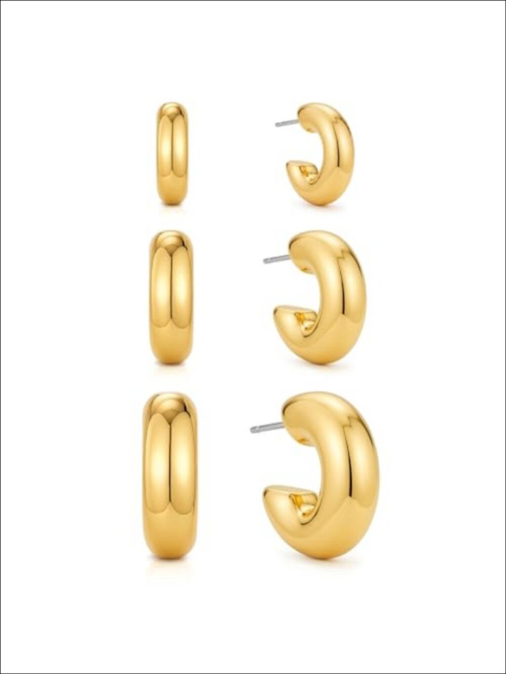 14K Gold Plated Hoop Earrings Set Hypoallergenic Stackable Women